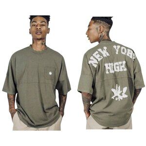 Spirit Jersey Mens Size L New York High Oversized Olive Green 420 Urban T-Shirt